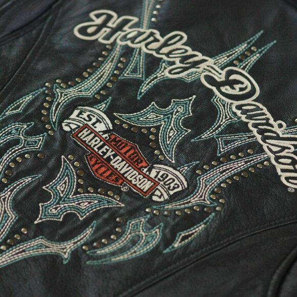 Harley Davidson Cascade Women's Leather Jacket Turquoise Tribal small tall EUC​ - Picture 2 of 10